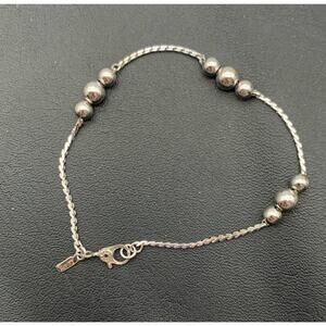 Vintage Monet Simple Dainty Silver Tone Bracelet With Metal Ball Stations Signed